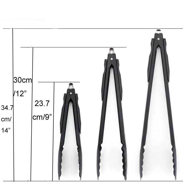 Черные кухонные щипцы из нержавеющей стали, зажим для салата, еды, барбекю, еды, хлеба, Tong, для выпечки, для приготовления выпечки, кондитерских изделий, буфет, зажим для льда, кухонная утварь
