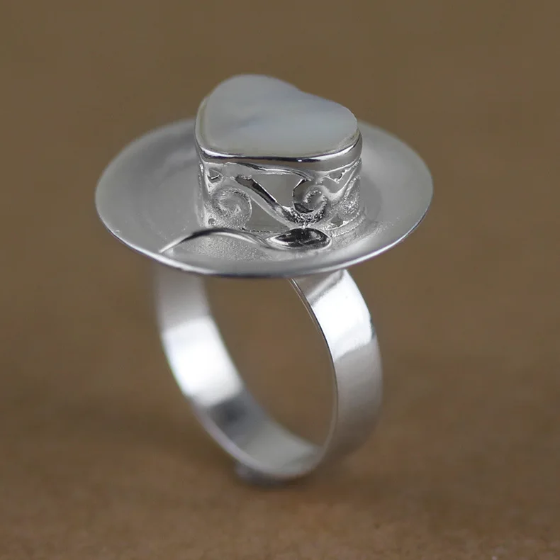 

heart shape cake white shell inlaid ring opening female ring adjustable open ring anel de prata esterlina (WS)