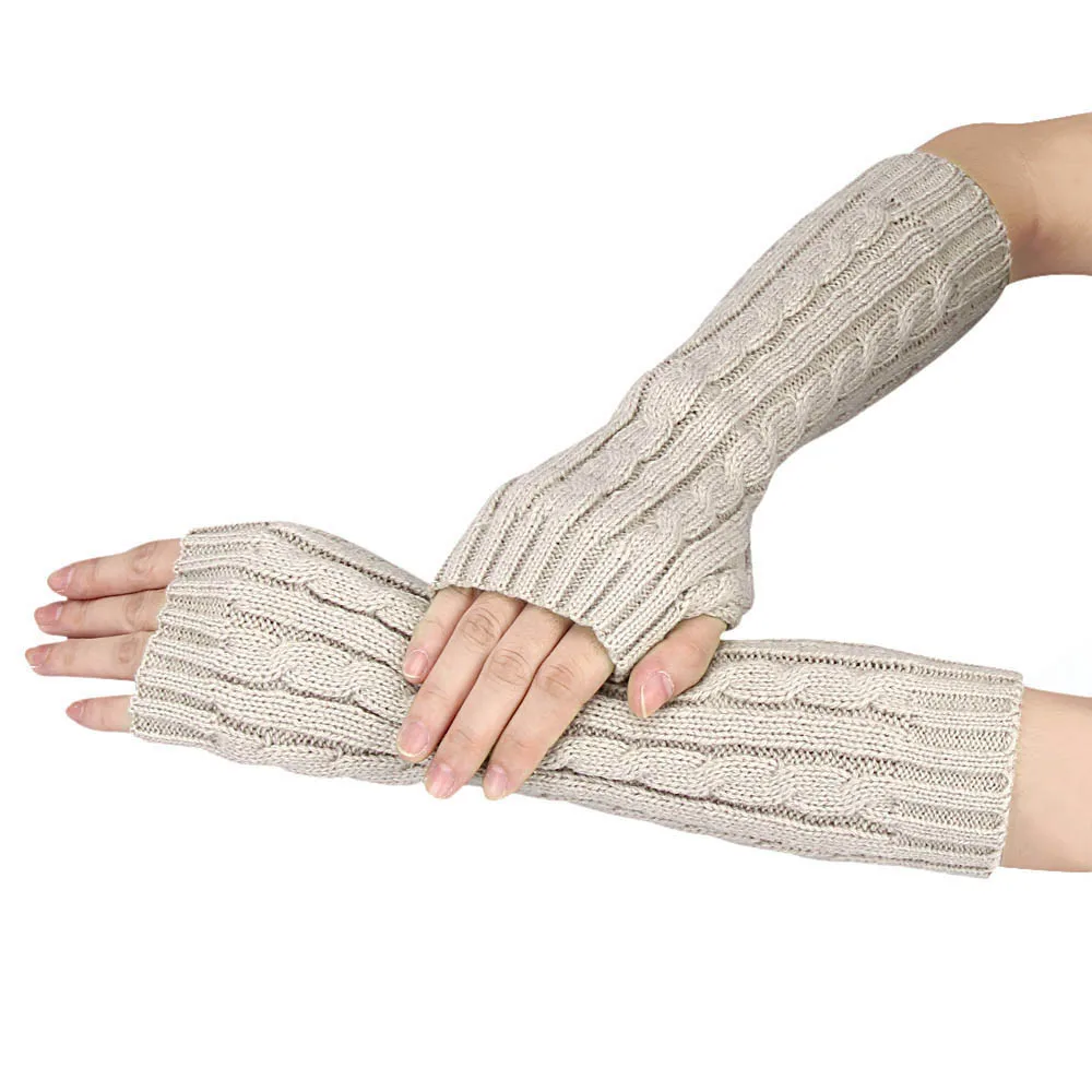 

Taotown Hot Selling Knitted Arm Fingerless Winter Gloves Unisex Soft Warm Mitten New Pure Color Hand Long Household gloves