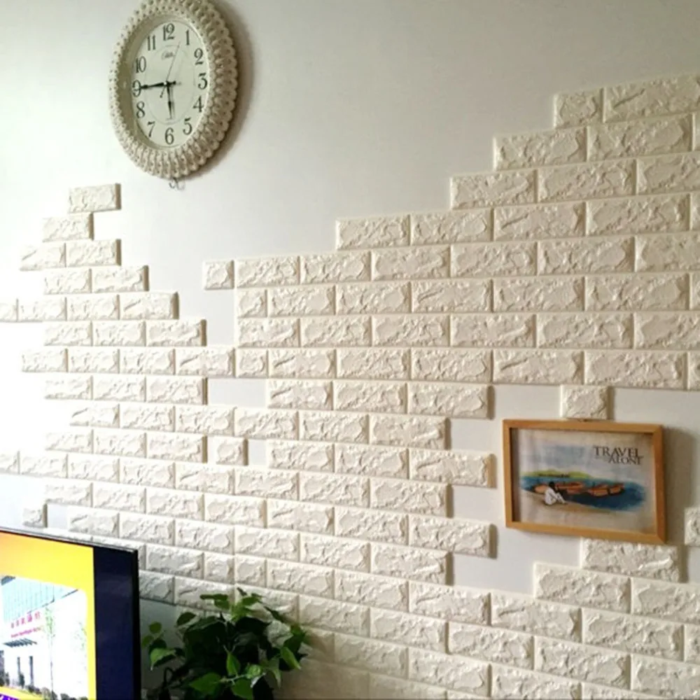 Best 2017 White 3D Modern Design DIY Brick Wallpaper Roll Vinyl