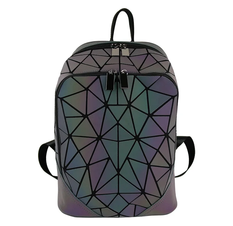 ZYJ Women Luminous Geometric Casual Backpacks Travel Girls Leather Laser Discoloration Shoulder School Backpack Mochila Bag (12)