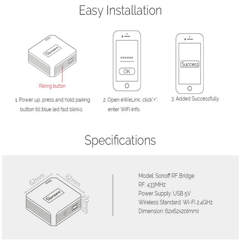 Interruptores e Relés itead sonoff ponte rf, conversor Corrente : Usb 5v