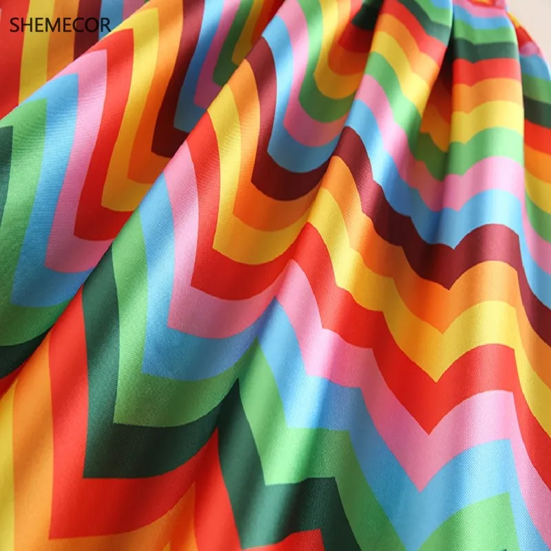 SHEMECOR, Новинка осени, Женская плиссированная юбка Хепберн в ретро стиле с разноцветными радужными полосками и геометрическим принтом, высокая талия