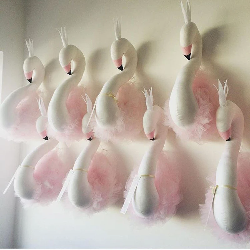 Голова Животного Лебедь Фламинго Настенное подвесное крепление плюшевая игрушка принцесса кукла для девочки детский подарок Детская комната Настенный декор