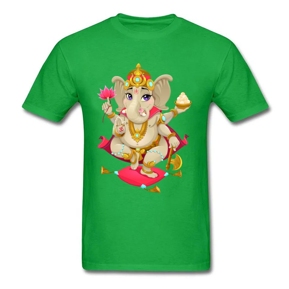 Ganesha Round Collar T Shirts Thanksgiving Day Tops & Tees Short Sleeve New Coming 100% Cotton Printed On Tshirts Normal Men Ganesha green