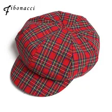 Фибоначчи высокое качество береты ретро плед для женщин натуральный хлопок 8 панель шляпа Дамская мода классический плоский Newsboy шапки