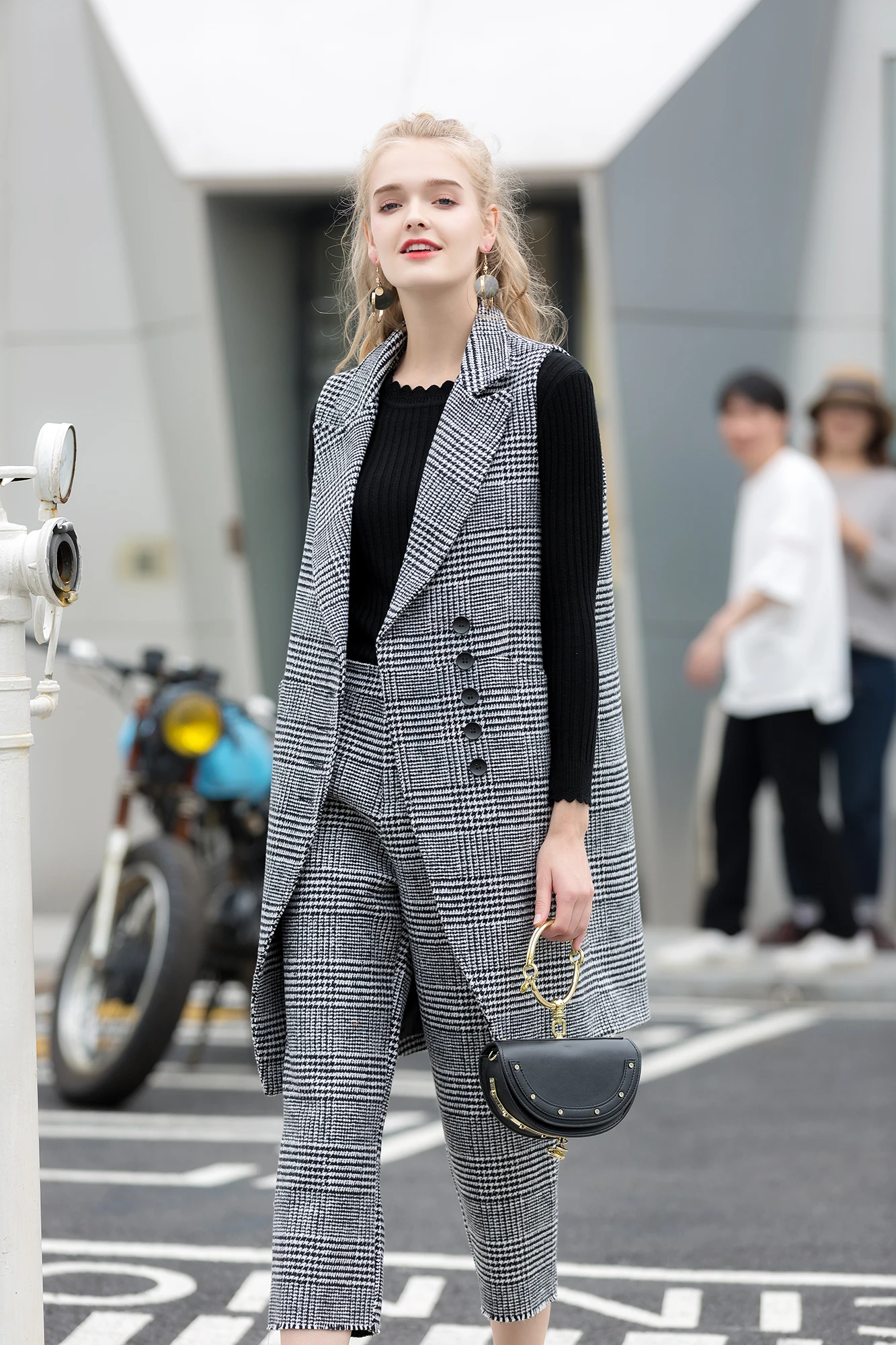 Professional suit vest suit female Woolen plaid autumn new Korean fashion temperament summer pants lattice two sets of spring