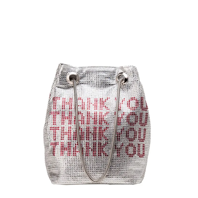 Полная Алмазная женская сумка-мешок с надписью Новая модная высококачественная повседневная сумка через плечо - Цвет: Silver