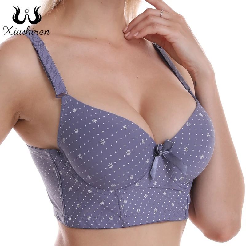 

Xiushiren Women Padded Plunge Bra B C Cup Lift Breast Sexy Underwear Back Closure Smooth Summer T-shirt Bh Dot Printing Lingerie