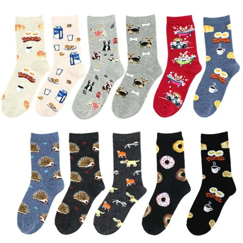 

New Cute Fashion Women's Crew Socks Hedgehog Donut Pattern Colorful Cotton Cartoon Funny Socks For Girl Kawaii Socks Harajuku