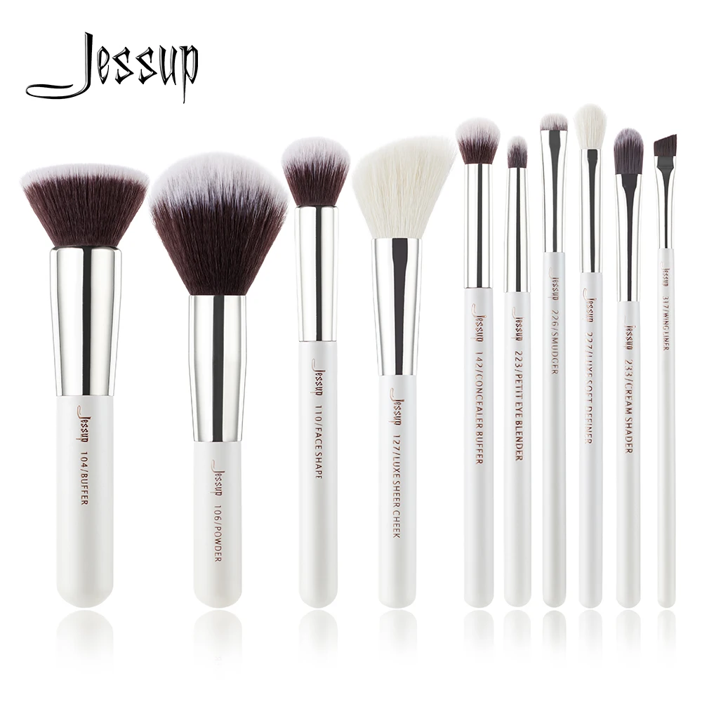 Набор кистей для макияжа Jessup набор с жемчугом белый/серебристый|brush set make up|brand makeup
