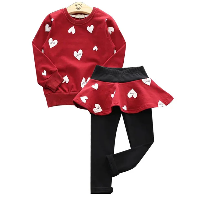 KEAIYOUHUO/ г. весенняя одежда для девочек, костюм для детей от 3 до 7 лет, хлопковая детская одежда комплекты одежды для девочек из 2 предметов - Цвет: Red