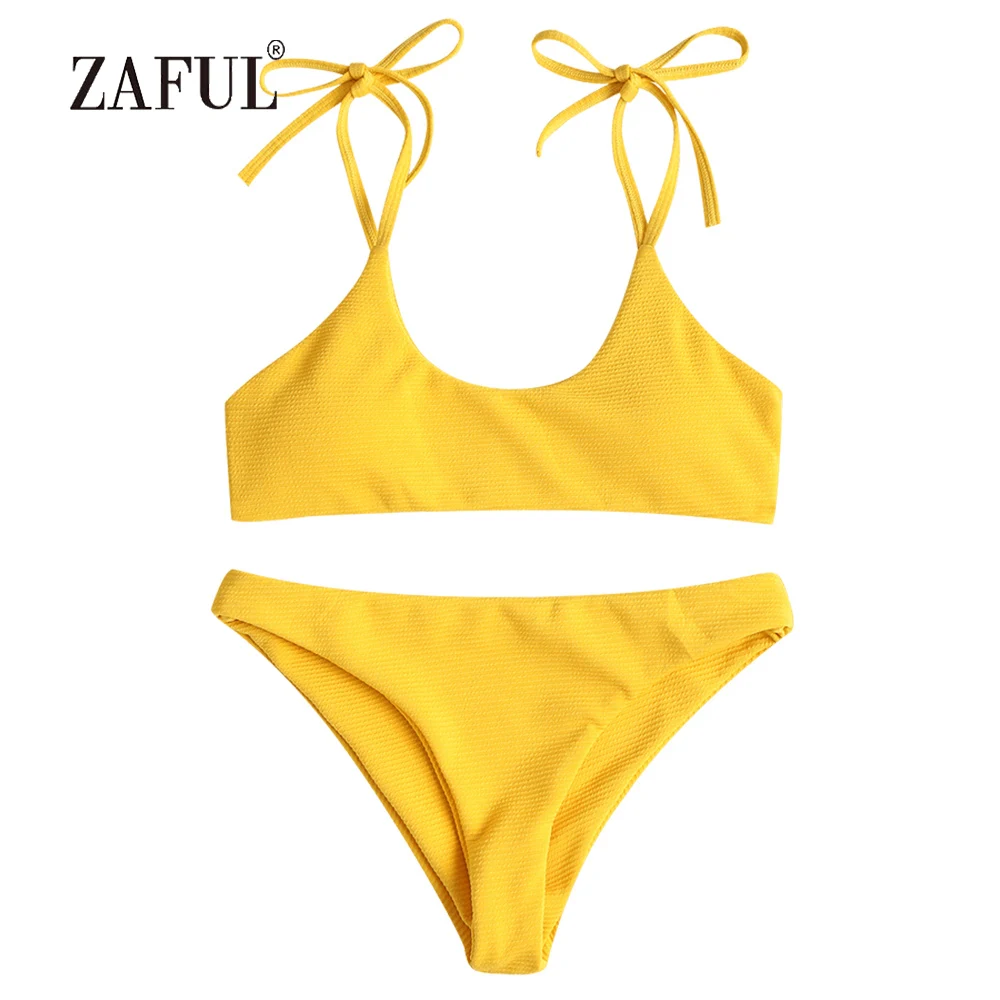 ZAFUL бикини 2018 купальники без косточек женский ребристый купальник с завязками