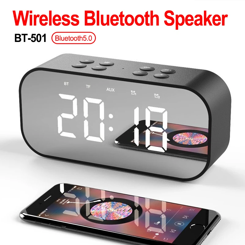 

Alarm Clock Bluetooth Speaker Night Desk Digital Wireless Audio Receiver Mini Speakers Support TF Card USB LED Music Player