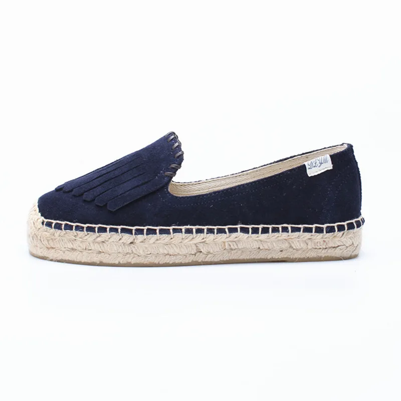 Женские холщовые Эспадрильи с бахромой на плоской платформе|tassel loafers|canvas