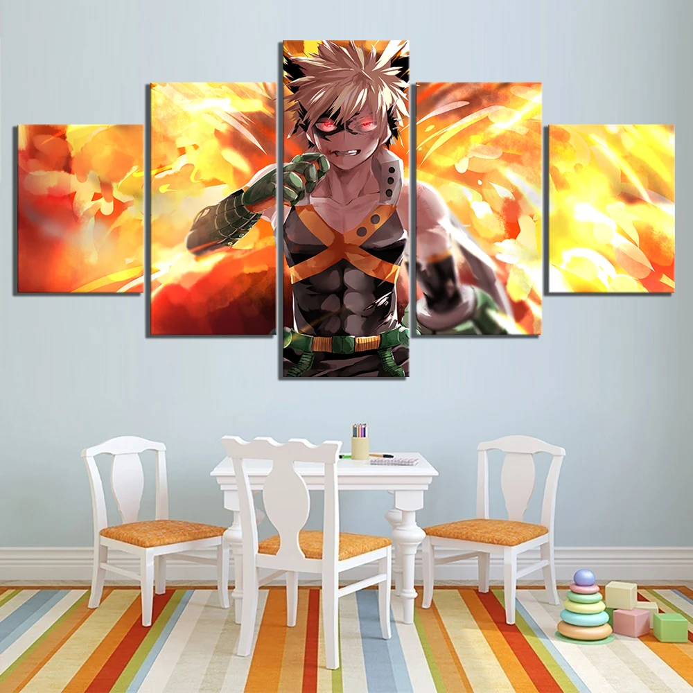 Настенная художественная картина для украшения дома HD 5 панель Bakugou Katsuki My Hero Academy аниме принт современный плакат холст Модульная картина