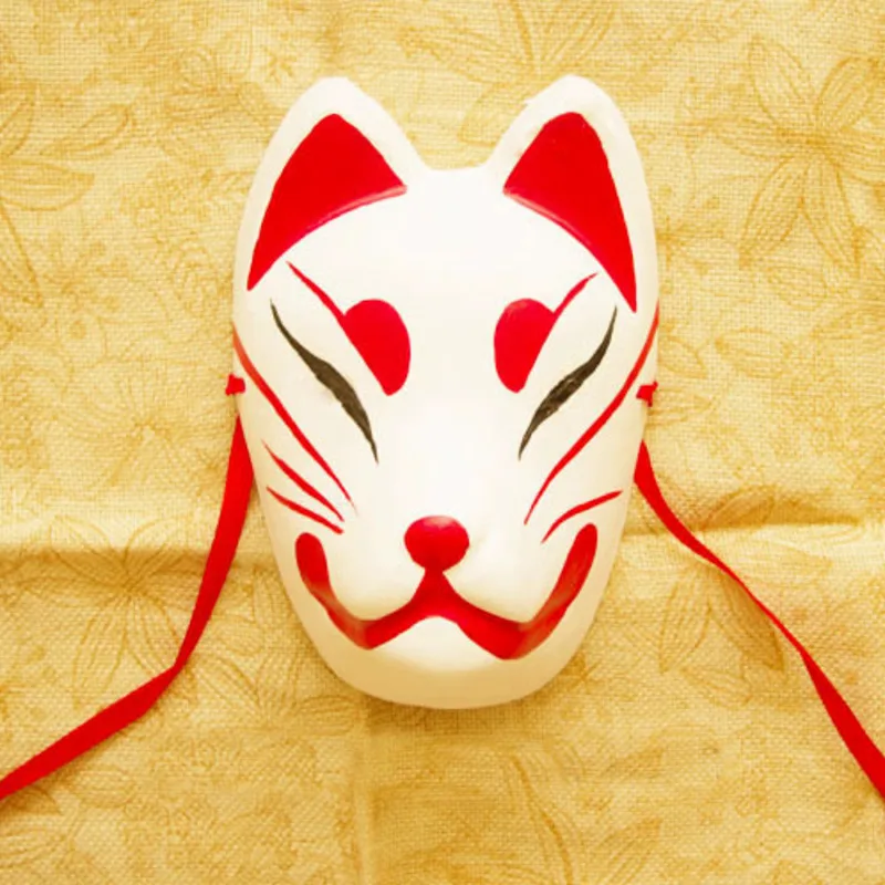 

Full Face Hand-Painted Japanese Fox Mask Samll Eyes Red Pattern Cosplay Masquerade For Party Carnival Halloween