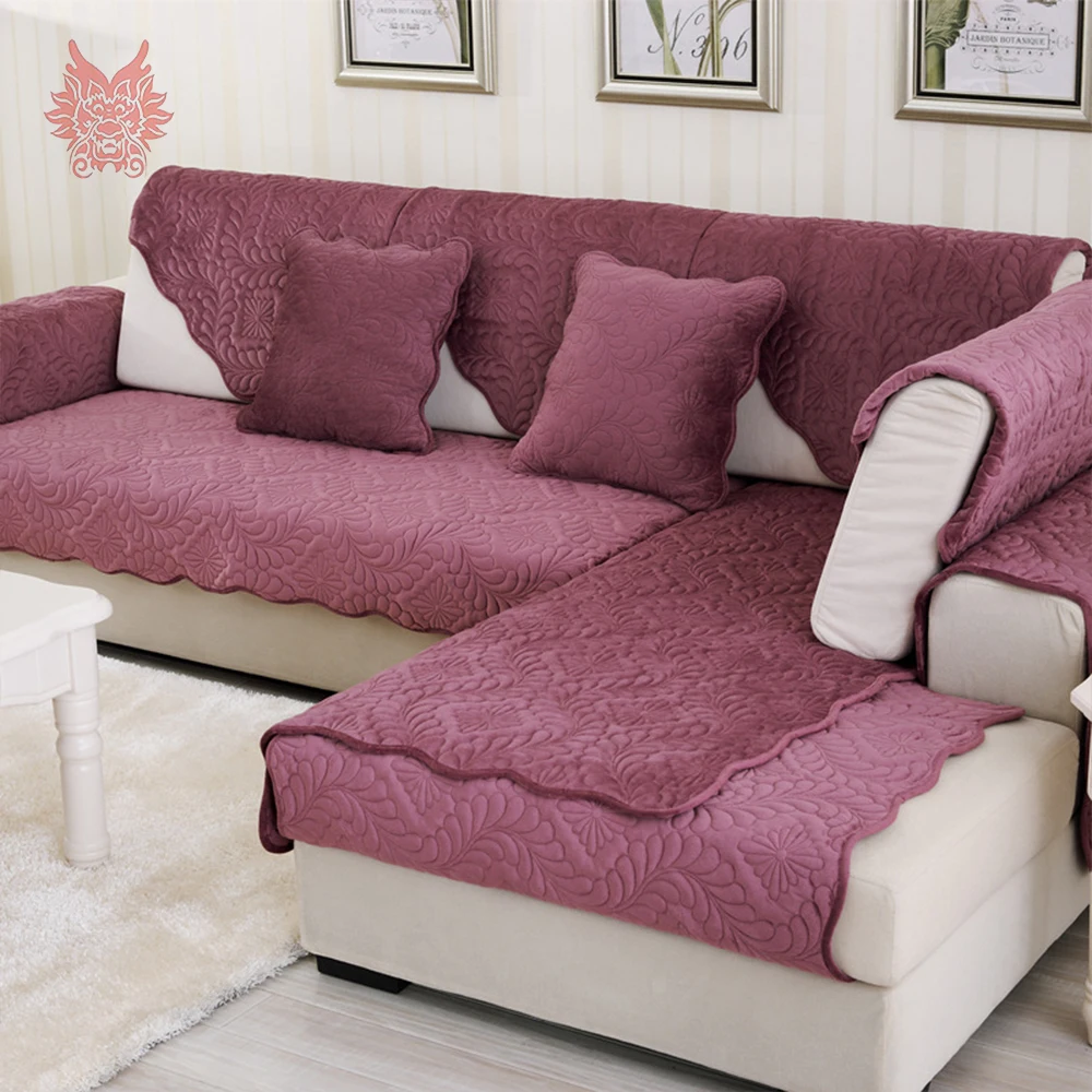 Europe style vintage purple floral quilted plush sofa cover slipcovers