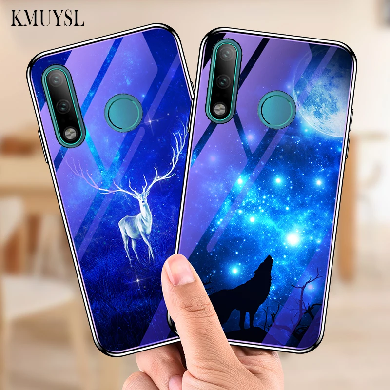 

Blue Light Tempered Glass Case For Huawei P30 Lite Case Floral Wolf Deer Pattern Cover On For Huawei P30 P30 Pro Case Funda Para