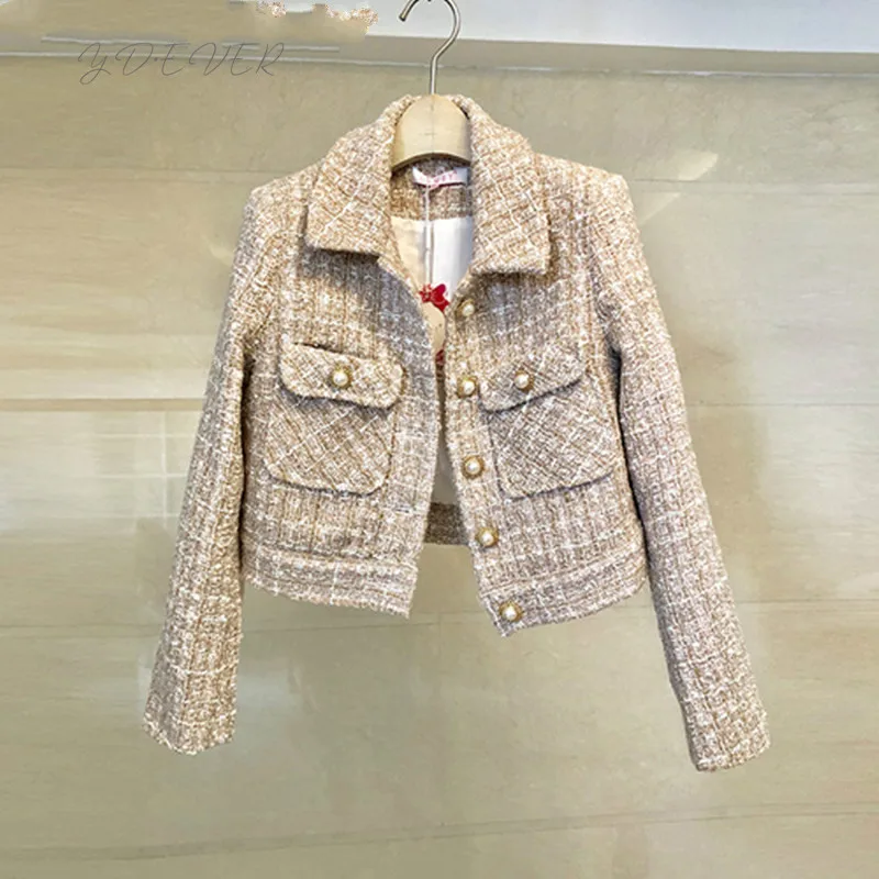 

New 2019 Autumn Winter Small Fragrance Style Jacket Coat Women Tweed Runway Single Breasted Long Sleeve Short Casual Overcoat