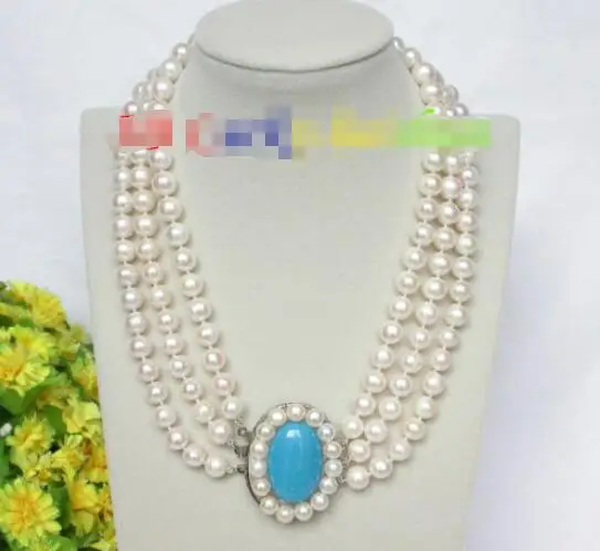 

Free shipping hot sale Women Bridal Wedding Jewelry >>17"-19" 10mm 3 Strands round white pearls necklace pearl clasp j8265