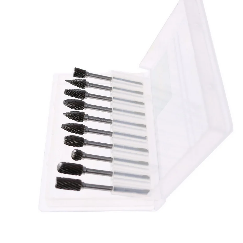 10pcs Carbide Burrs Drill Bit Set Rotary Burr Micro Drill Bits for
