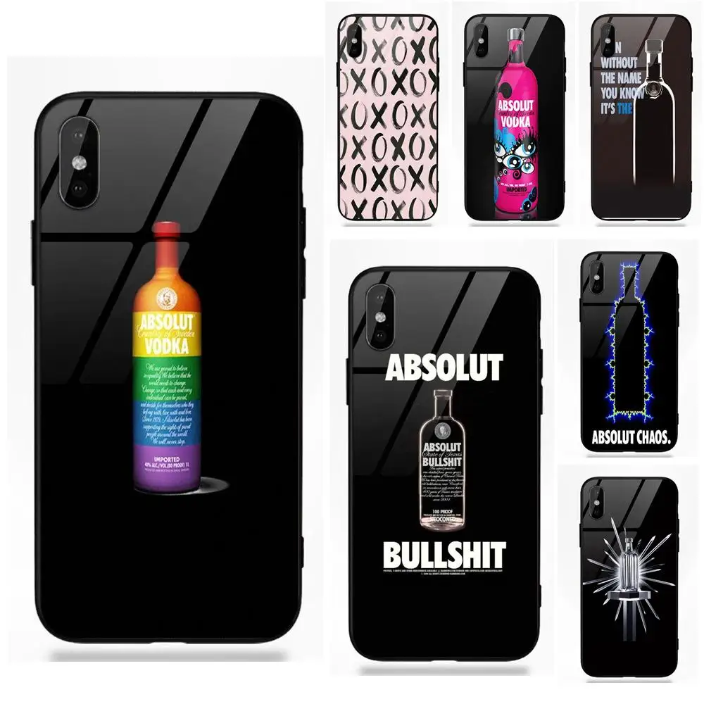 

Soft TPU Frame+Tempered Glass Capa For Apple iPhone 5 5C 5S SE 6 6S 7 8 Plus X XS Max XR Absolut Vodka Food Drinks Brand Logo