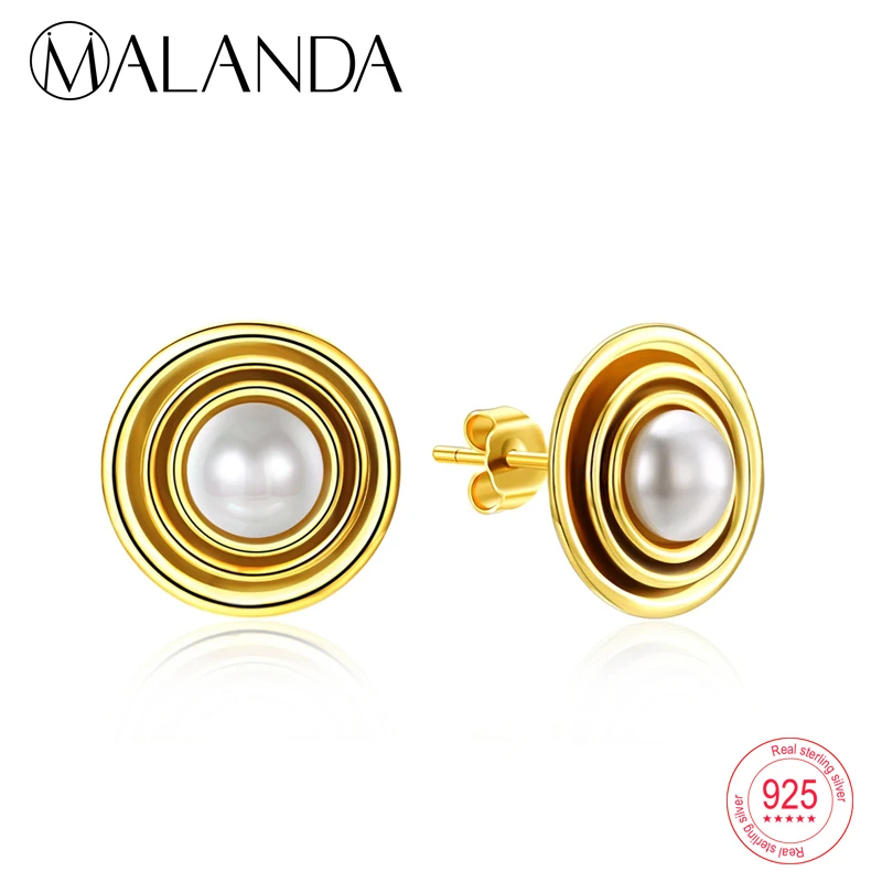 

MALANDA Round Pearl Crystal From Swarovski Earrings 925 Sterling Silver Gold Color Stud Earrings For Women Jewelry Accessories