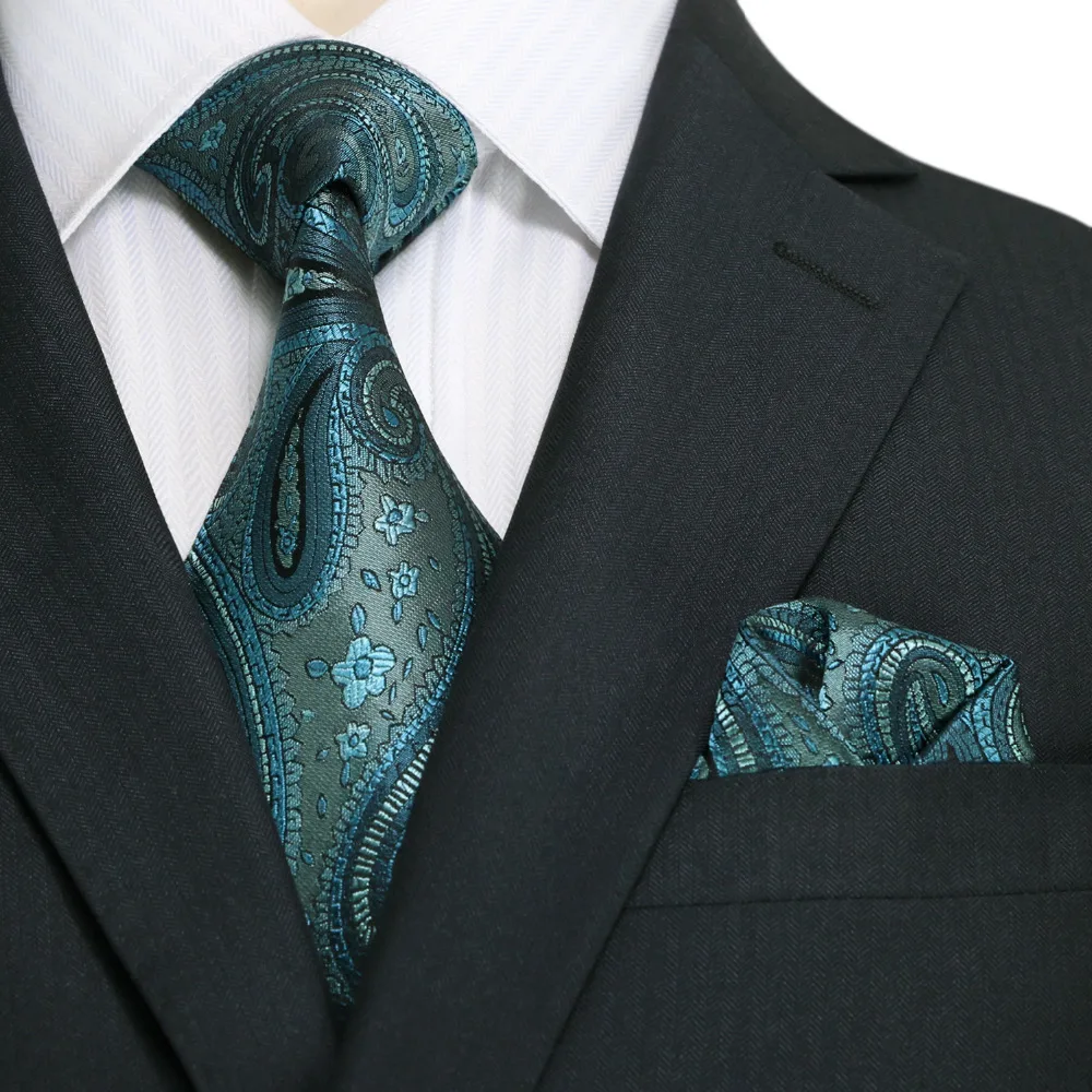 Enlaces Landisun moda 40L Teal Blues Paisley Mens Neck