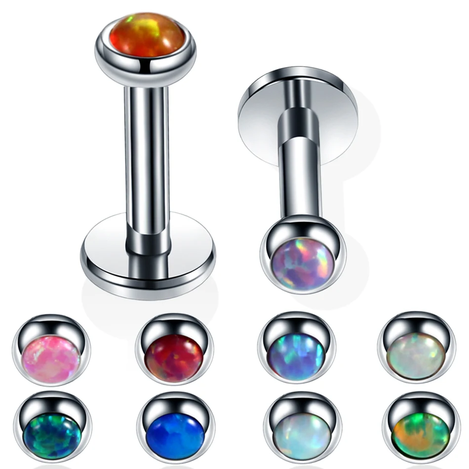 

New 1PC Steel Internally Thread Opal Stone Labret Stud Lip Ring Opal Ear Cartilage Tragus Helix Piercing Sexy Girls Jewelry 16g