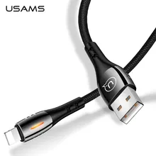 Usb-кабель USAMS с автоматическим отключением для освещения, 2А, светодиодный кабель для быстрой зарядки и синхронизации данных для Apple iPhone 10, 8, 5S, 6 S, светодиодный usb-кабель