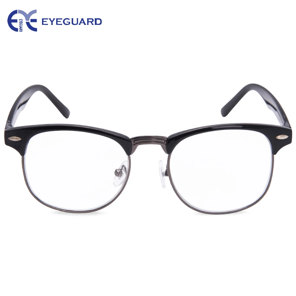 EYEGUARD круглая половина дужки металл очки для чтения Пружинные шарниры классические читатели унисекс черный с жестким чехлом