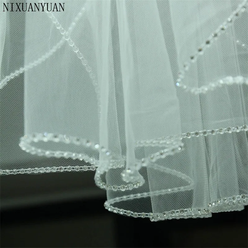 

2019 One Layer Bridal Veils With Comb Velos De Novia Birdcage White Ivory Tulle Beaded Edge Pearl Short Wedding Veil