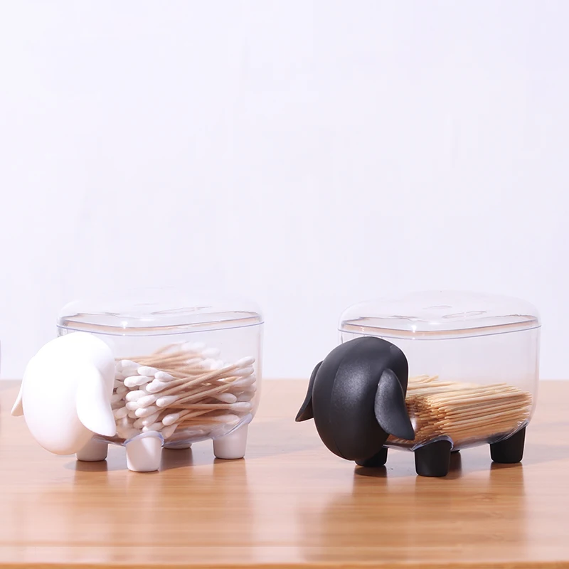 Lovely Sheep-Shaped Plastic Toothpick Storage Boxs Cotton Swab Box Dust Toothpick Box Living Room Kitchen Accessories