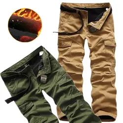 Мужские брюки Карго повседневные армейские зеленые хлопковые брюки военные комбинезоны мужские высокого качества плюс бархатные