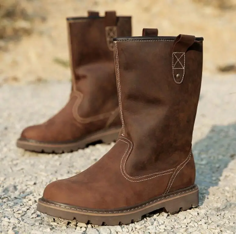 

2018 new men boots real leather winter outdoor desert shoes motorcycle boots Retro design fashion mid calf boot 39-44plus size