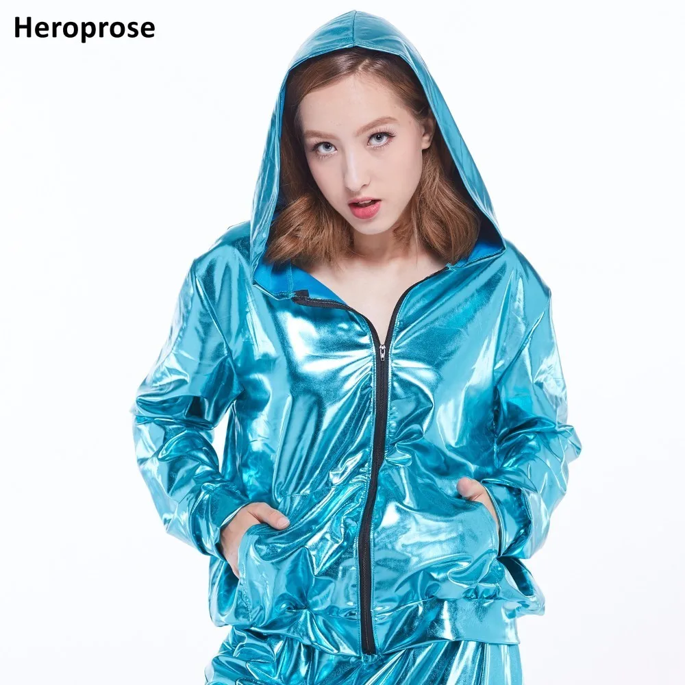 

New Spring Autumn Kids Audlt Jazz Bomber Jacket Stage Performance Wear Water Blue Paillette Feminina Casaco Hip Hop Dance Coat