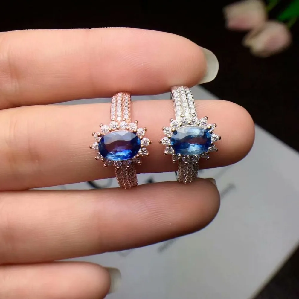 100% 925 sterling silver real Natural sapphire Rings fine Jewelry women open wholesale new gift 5*7mm cj050709agl