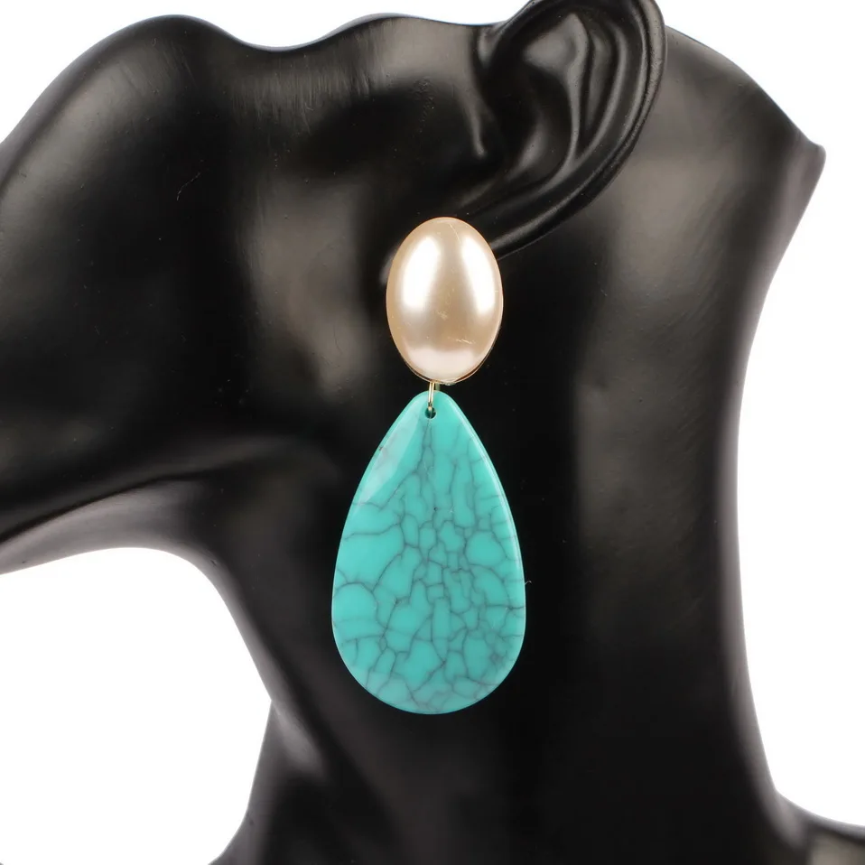 

Florosy Gold Color Metal Teardrop Pendant Simulated Pearl Dangle Earrings for Women Fashion New Imitation Stone Drop Earrings