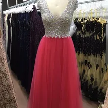 Costas nuas сексуальный luco pedras missangas vestido de formatura Роскошные камни из бисера сексуальный тюлевый с открытой спиной выпускное платье