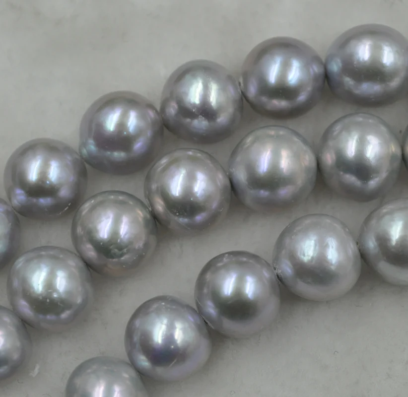 Buy Huge 12 14mm round gray kasumi freshwater pearl