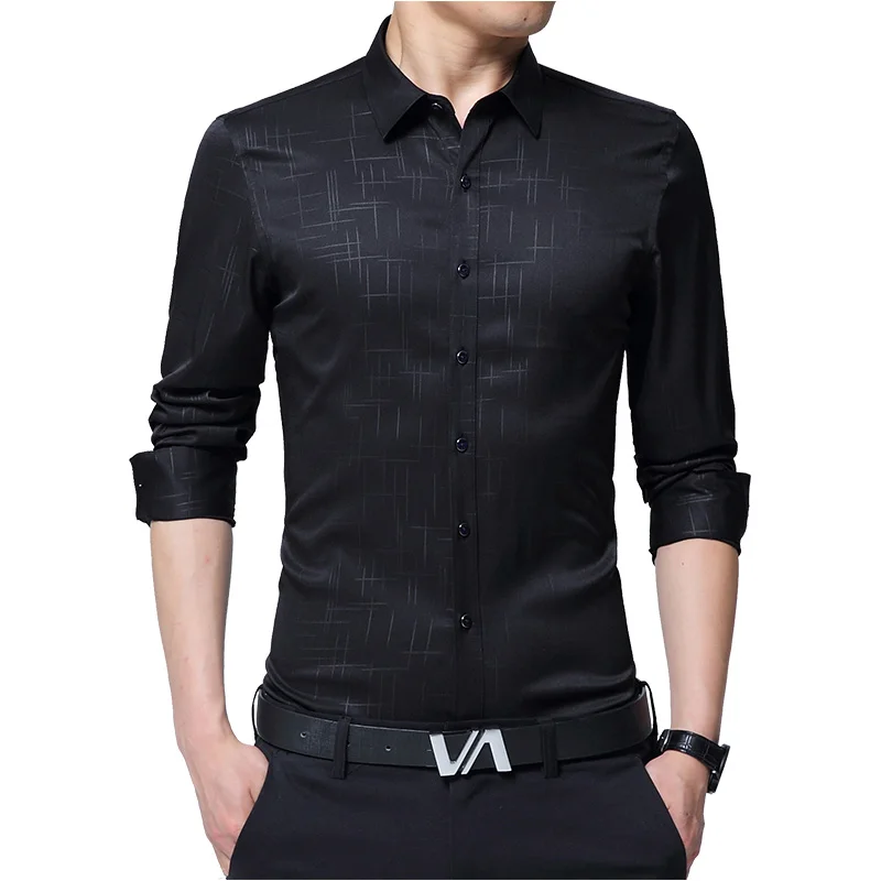 2018 New Fashion Spring Mens Shirts Polyester and Microfiber Long ...