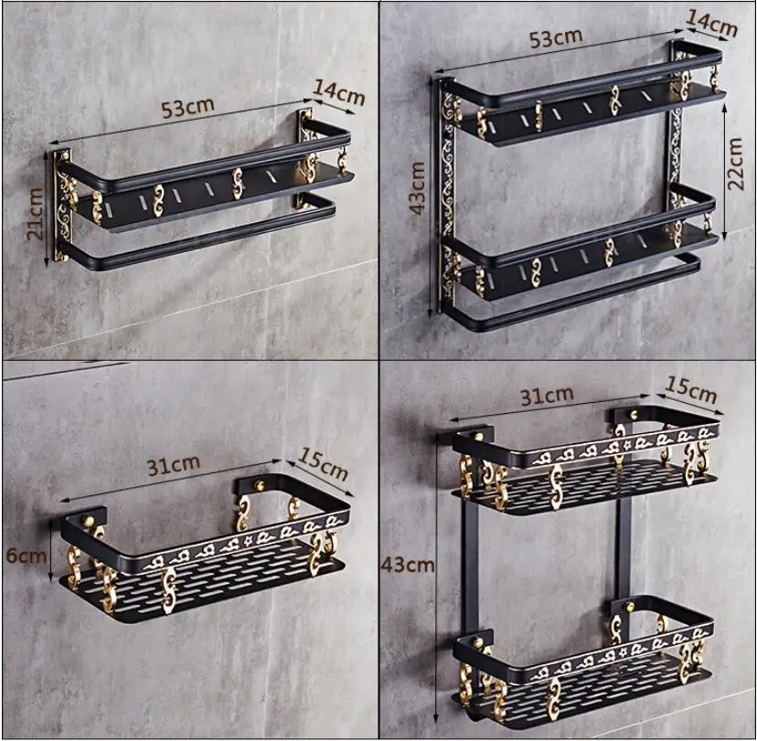 Черный и Золотой резной набор аксессуаров для ванной комнаты, алюминиевый набор аксессуаров для ванной, вешалка для полотенец, держатель для бумаги, держатель для туалетной щетки, держатель для полотенец