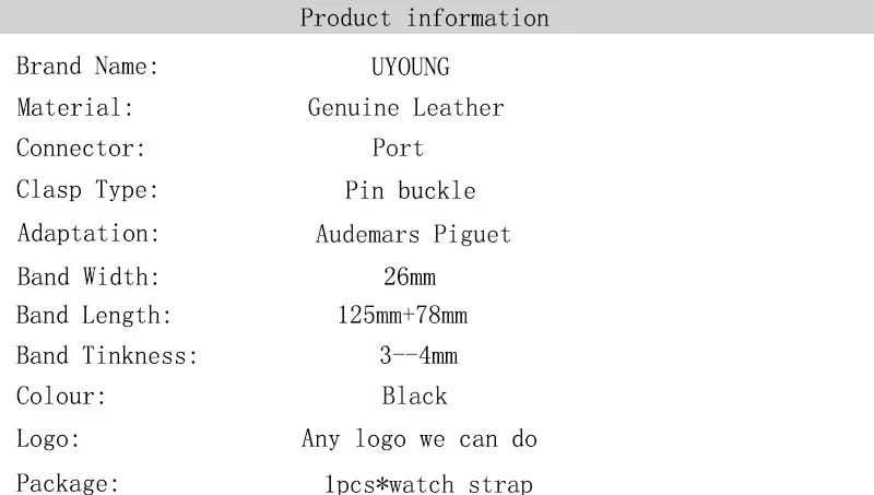 Качественный ремешок для часов из натуральной кожи 26 мм Черный Сменный кожаный ремешок+ пряжка для мужчин