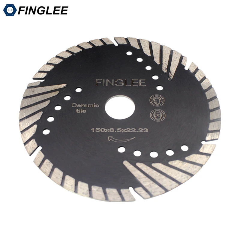 FINGLEE 150 мм/6 дюймов алмазный режущий диск, турбо зубья наклонная защита режущий диск для бетона, мрамор гранит камень