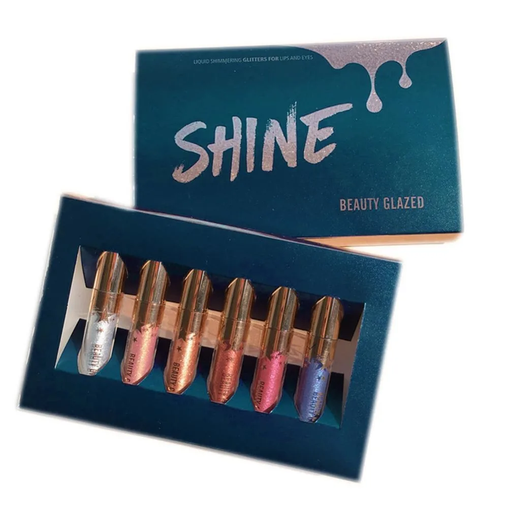 6 шт./лот Shimmer блестящий металлик Жидкий блеск для губ помады макияж длительный