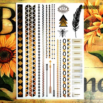 

2016 NEW bee Golden Temporary Body Art Flash Tattoo Sticker 21*15cm Waterproof Tatoo Henna Gold Tattoo Stickers
