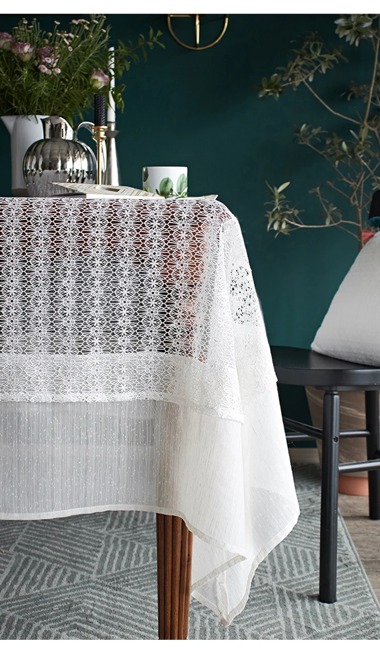 The stars and Margaret Gypsophila lace table cloth white European Style rectangle round tablecloth Ins