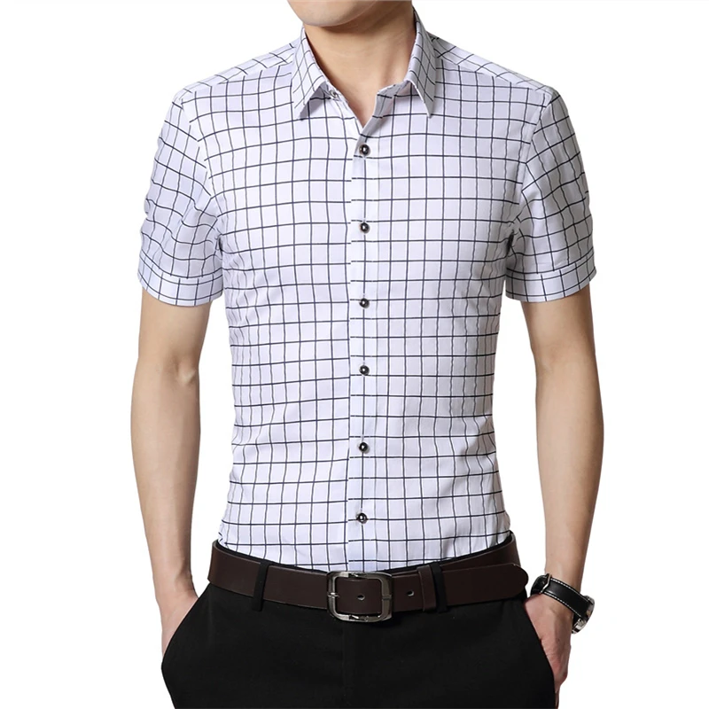 2019 الصيف الرجال اللباس قمصان الذكور قصيرة الأكمام منقوشة قميص القطن غير الحديد صالح سليم عارضة زائد حجم رجل الملابس 4XL 5XL YN465