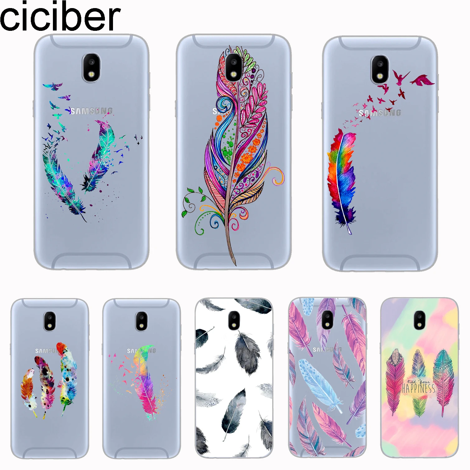 ciciber Cover For Samsung Galaxy J 8 7 6 5 4 3 2 1 Europe Pro Core Prime 2016 2017 2018 Phone Cases Soft TPU Fashion Feather |